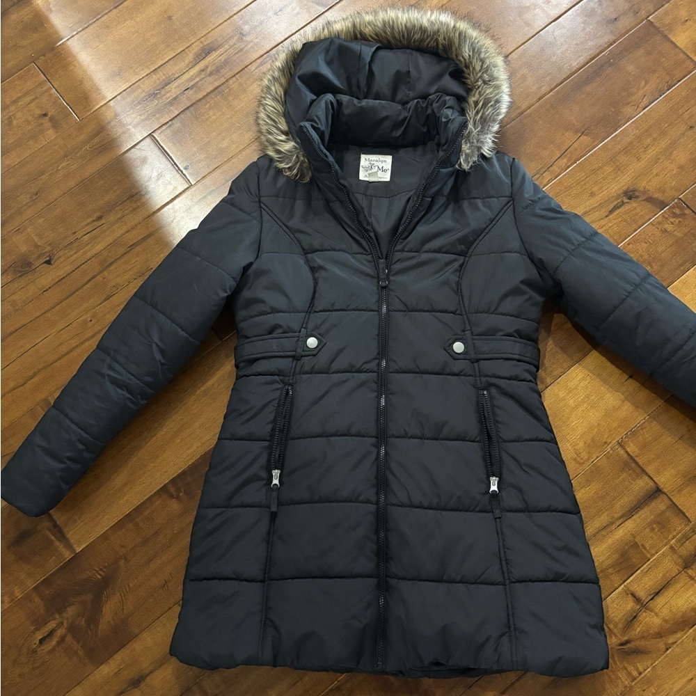 Maralyn & Me Black Puffer Jacket with Faux Fur Trim